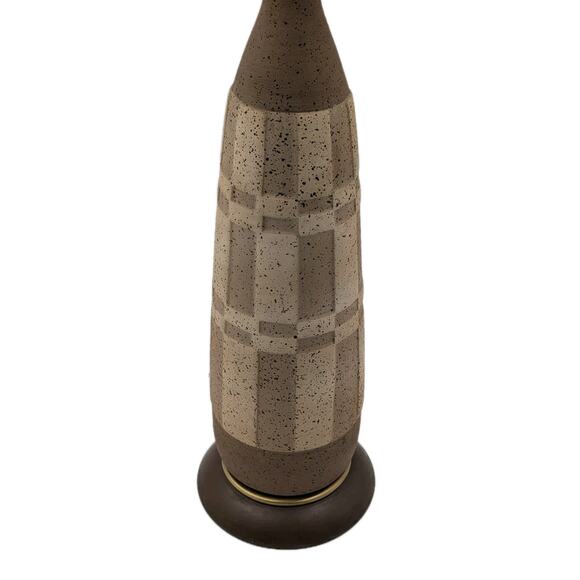 Vintage Mid Century Modern Textured Ceramic Table Lamp Brown Tan Geometric Base - Picture 2 of 10